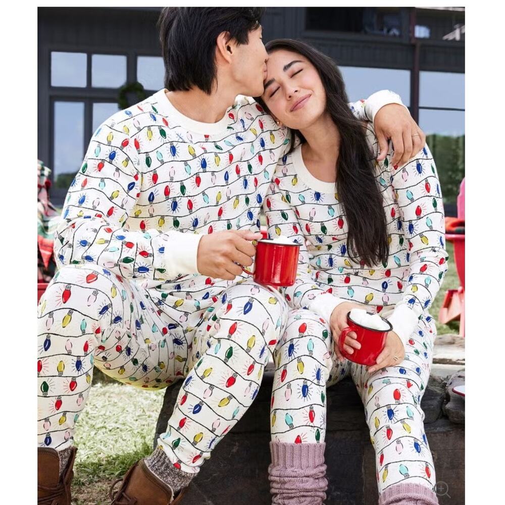HANNA ANDERSSON NWOT ADULT 100% Org Cotton Bright Bulbs Long John Pajama Set L